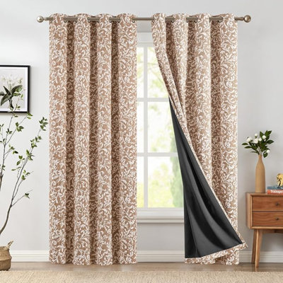 Rideaux occultant Jinchan pour la chambre à coucher, rideaux à motifs floraux taupe chauds, longueur de 96 pouces pour le salon, rideaux Art déco de style campagne rétro, rideaux de fenêtre à isolation thermique avec œillets 2 panneaux