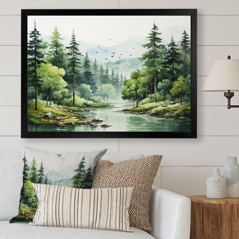 Tranquil Forêts, paysage I, art mural forêt pour le salon, H 12 po x l 20 po x P 1 po, Cadre simple noir
