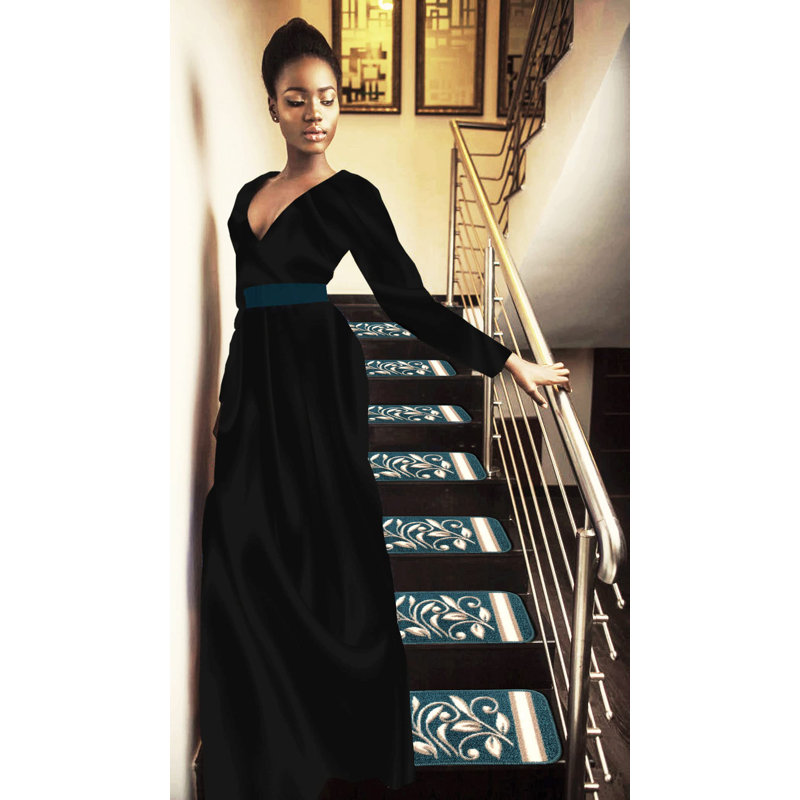 Tapis d'escalier antidérapant Doli, Turquoise, Ensemble de 15