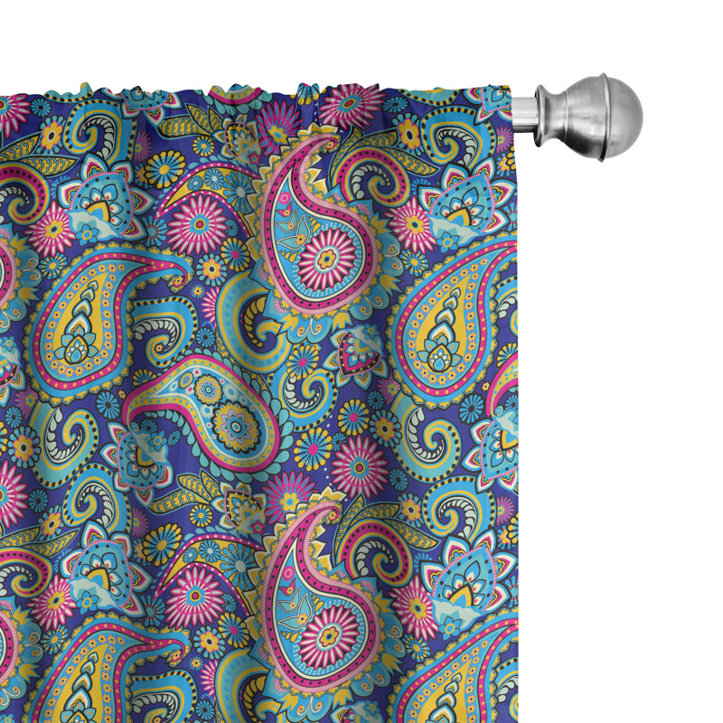 Paisley Semi-Sheer Rod Pocket Curtain Panels, 28" x 63", Blue/Pink