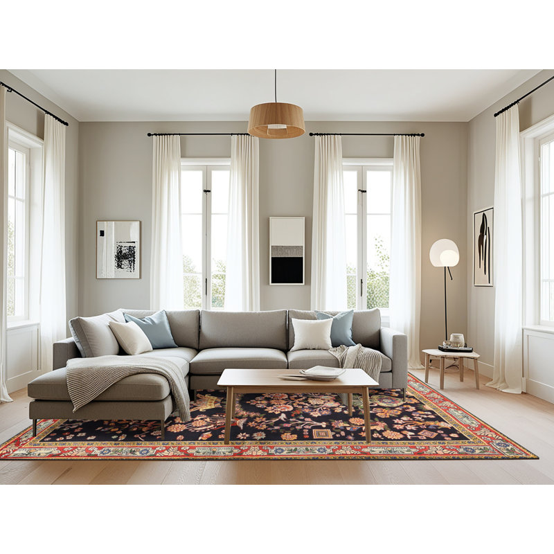 Tapis traditionnel noir / rouge / brun Colmars, Rectangle 8 pi x 10 pi