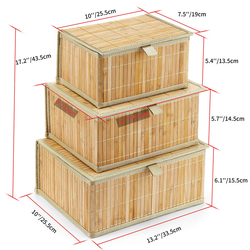 Ebern Designs Bamboo Decorative Bin, Wooden Beige