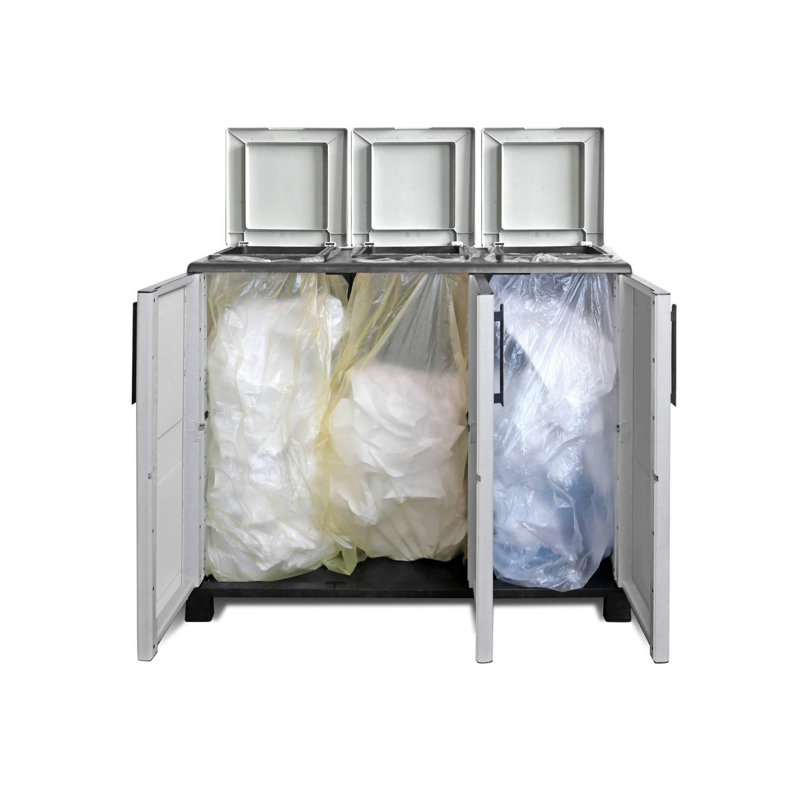 Acres Litter Cabinet, Cabinet Door 3 3-Door Bags, 100% Made In Italy, 102X37H90 Cm, Light Gray Color, Light Grey