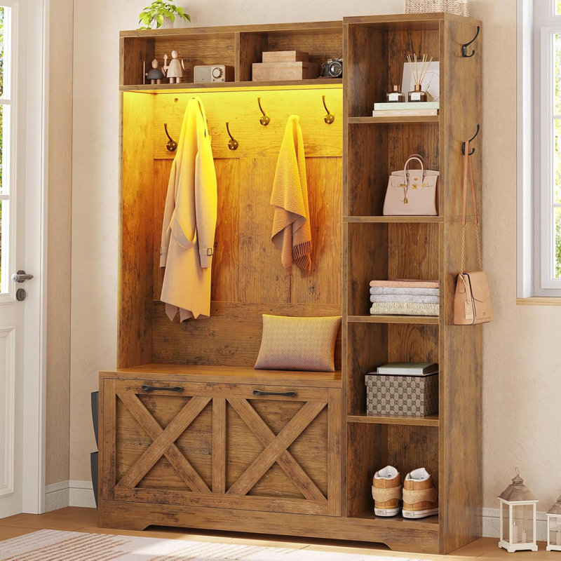 Coleon 43.3'' Wide with Bench And Shoe Storage, Rustic Brown