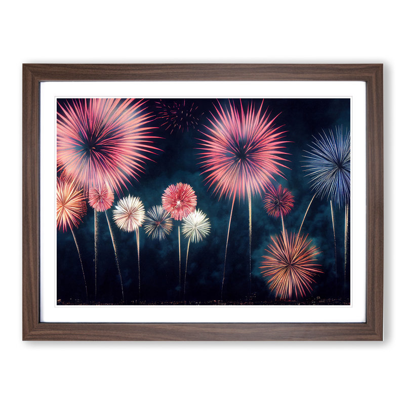 Popular Fireworks - Single Picture Frame Painting, Walnut, 25cm H x 34cm W x 2cm D
