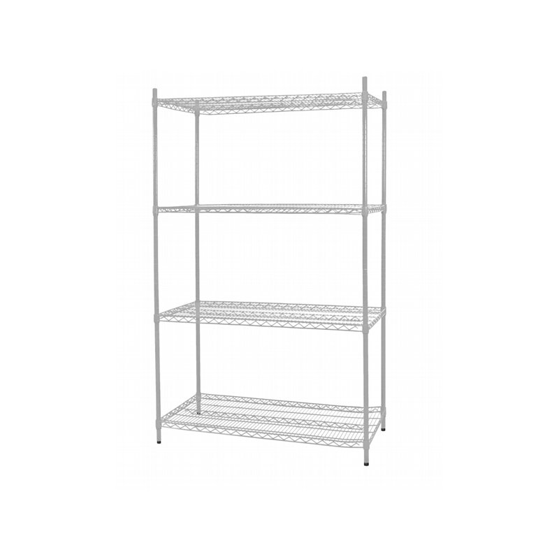 Tablettes en fil avec 4 couches avec poteau, Chrome, H 74 po x l 60 po x P 18 po