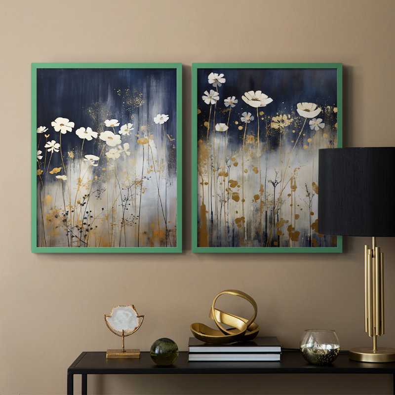 FLORAL Series CECXCII - Reproduction encadrée de qualité supérieure - prête à être accrochée - aucun clou requis - aucun clou requis