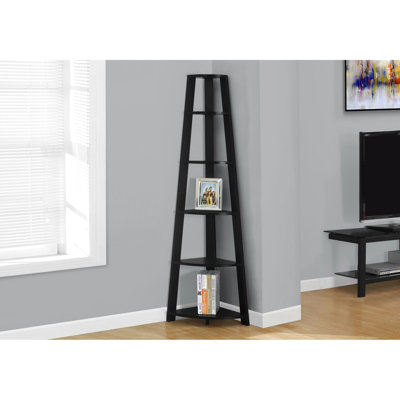5 Tier Black Bookshelf For Office, Bedroom - Contemporary Corner Bookcase & Office Chic Addition