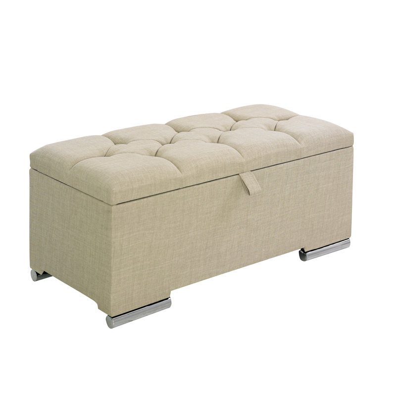 Willisville 183cm Wide Tufted Rectangle Ottoman with Storage, Black Crush Velvet
