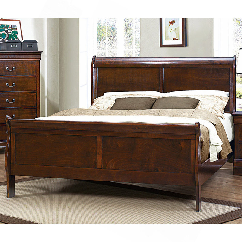 Lit-bateau de style Louis Philippe avec finition cerisier brun, Queen, Brown