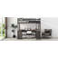 Lit mezzanine double avec bureau en U, tiroirs et tablettes de rangement, brun antique