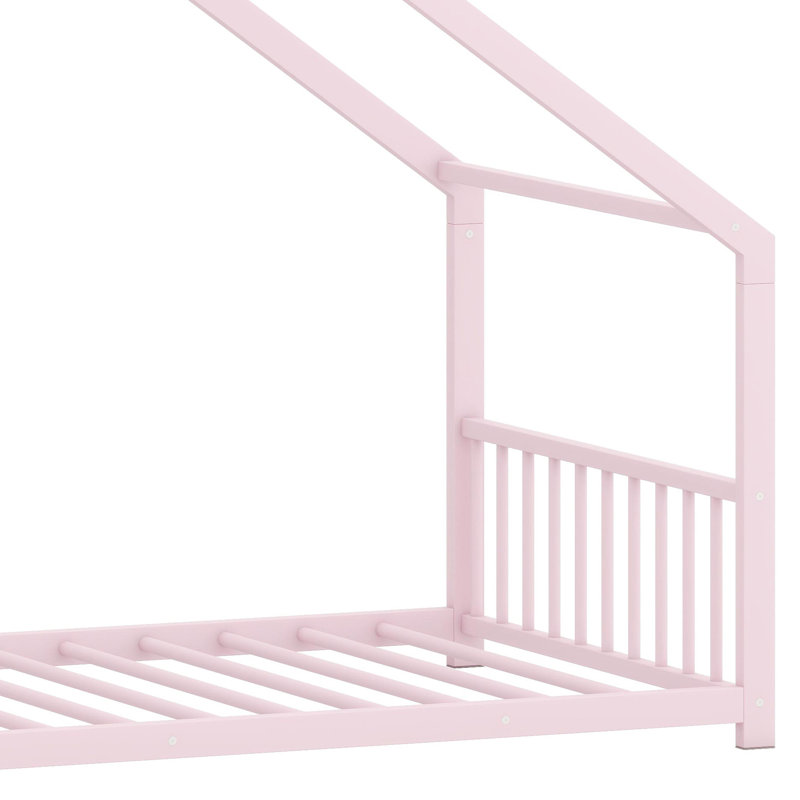 Metal House Bed Frame with Open Concept Design, Pink