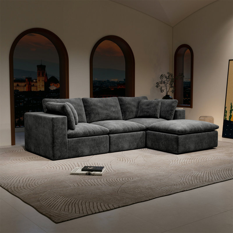 Siège de canapé modulaire 108,3 x 68,9 po, canapé rembourré compressé, aucun assemblage requis, combinaison gratuite de 4 pièces, tissu en velours côtelé moelleux