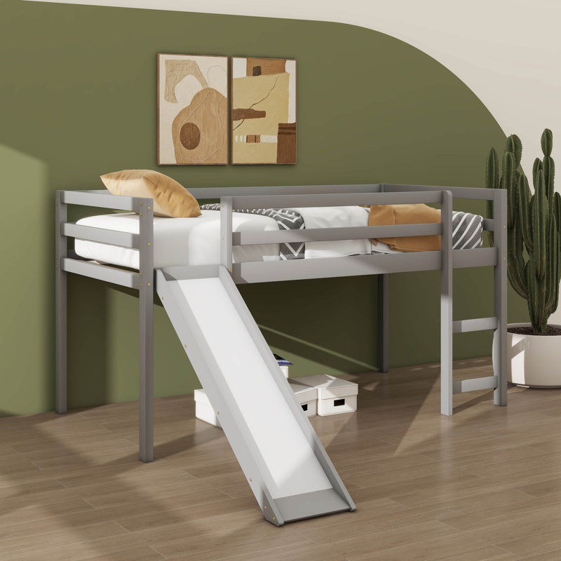 Lit mezzanine multifonctionnel avec glissade, Gris