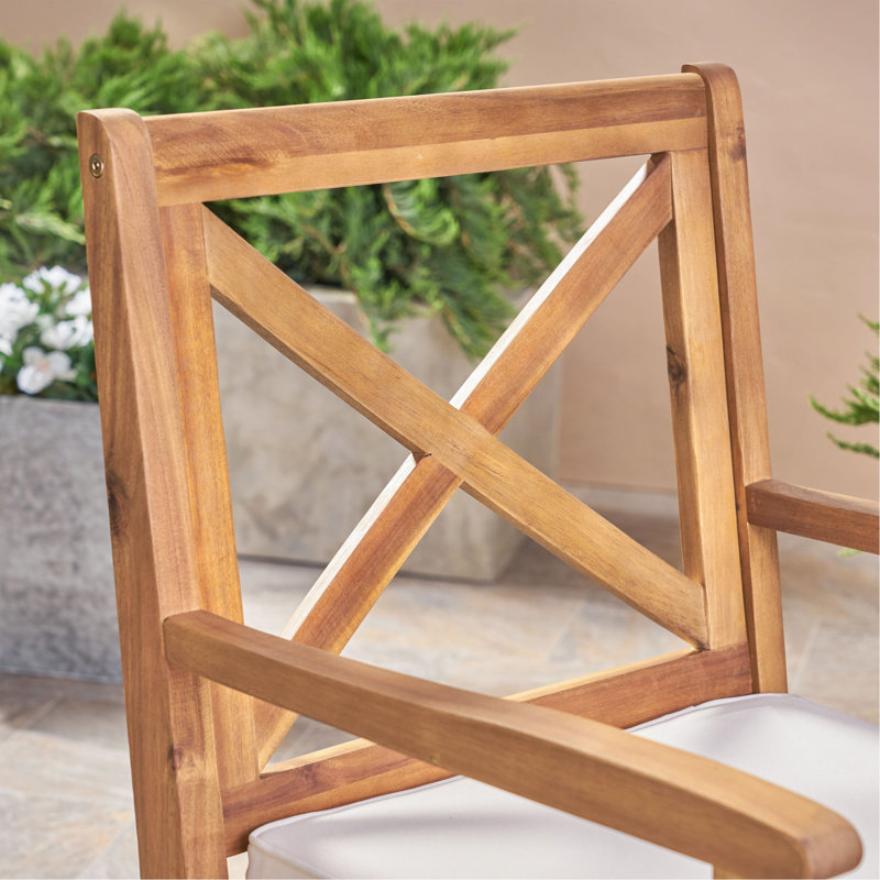 Chaise de patio avec coussin Bevelyn, Crème