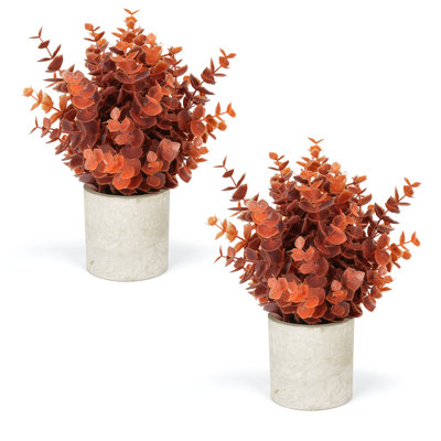 Eucalyptus Artificial Plant Set of 2 for Office, Bathroom, Living Room Decoration (Fall Orange)