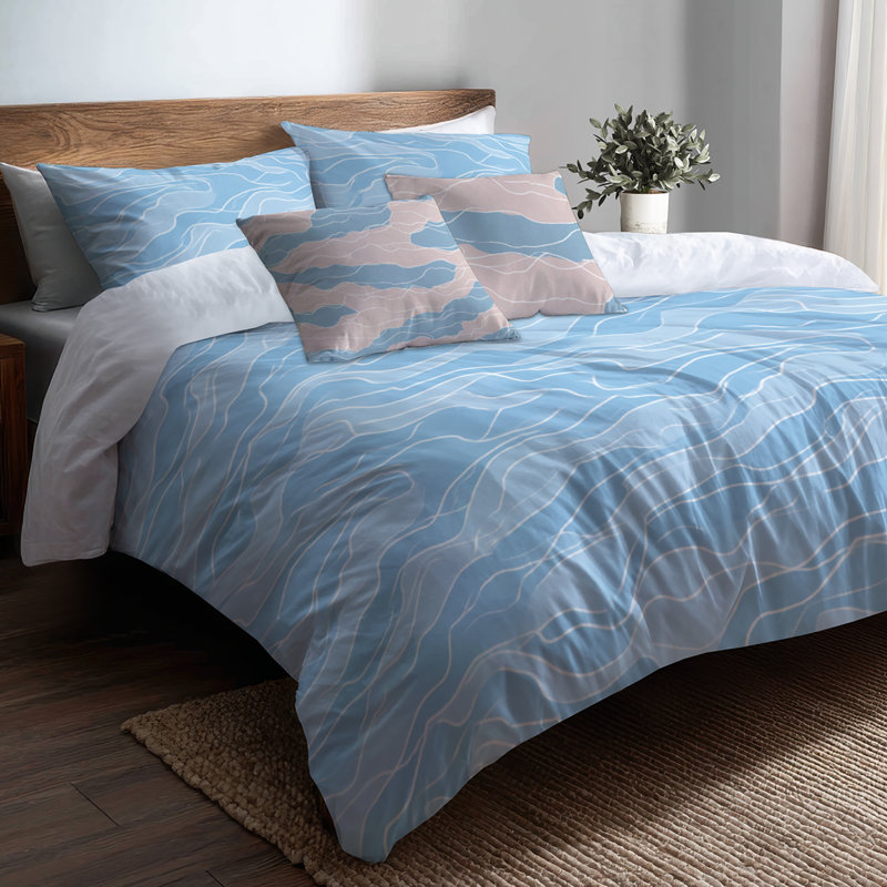 Ensemble de literie abstraite 5 pièces - Ensemble de housse de couette et coussin décoratif blanc