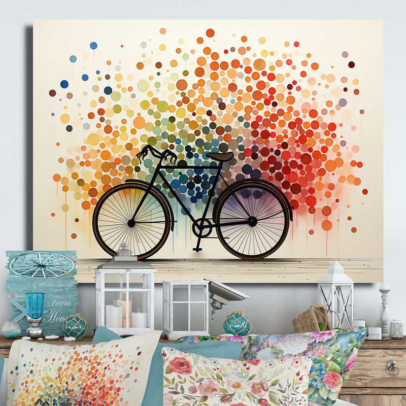 Vélo, pédales géométriques pointillisme II - transport, estampes murales en métal, H 12 po x l 20 po x P 1 po