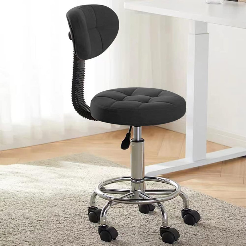  Height Adjustable Swivel Drafting Stool With Backrest Footrest And Thick Cushion, White, Black