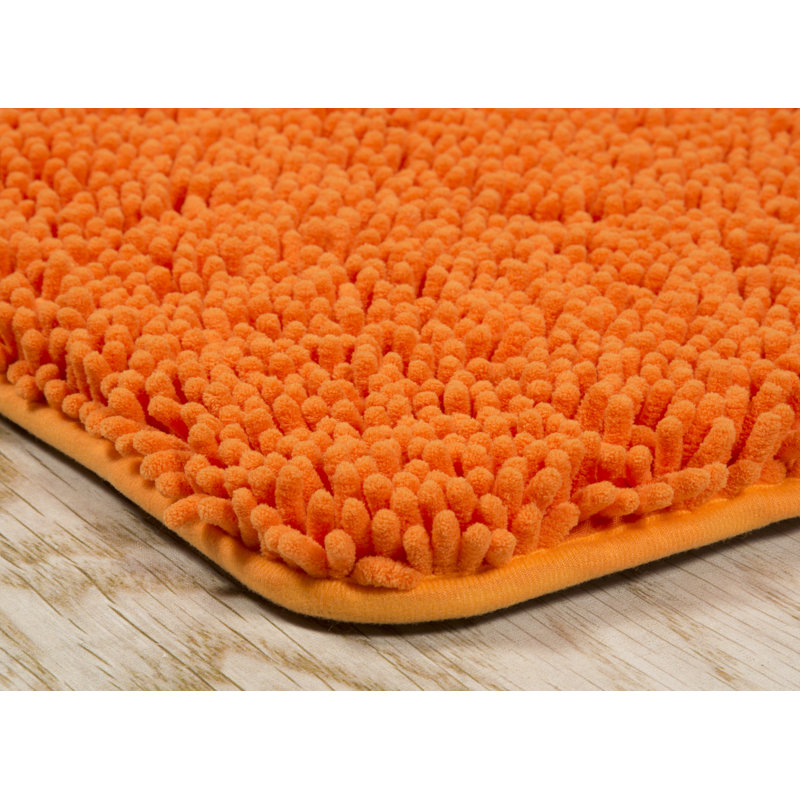 2PC Chenille Bath Mat Set - Memory Foam Bathroom Set with Chenille Top and Non-Slip Base, Orange