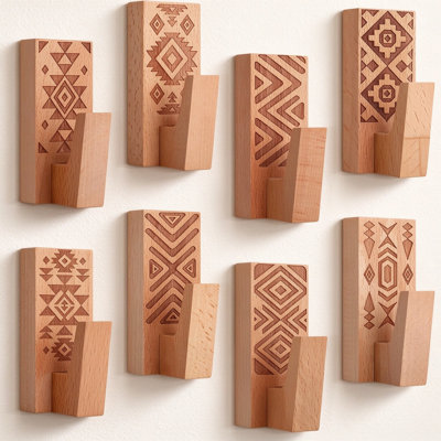 Ensemble de 8 crochets muraux décoratifs en bois Boho, couleur classique, adhésif ou à visser, pour serviettes à chapeaux