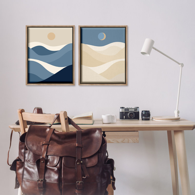  Ensemble de 2 toiles flottantes encadrées Moon Over Soft Ripples par Daphne Polselli, Cadre flottant orme Montalcino