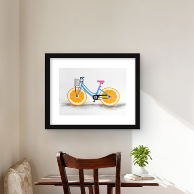 Orange wheel bike - Illustrated food framed print for decor