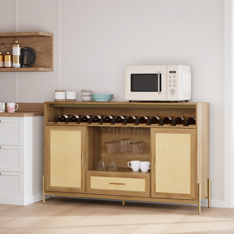 Desilien 55" Modern Bar Cabinet With Adjustable Shelves Wine Cabinet With Wine Glass Holder & Wine Rack