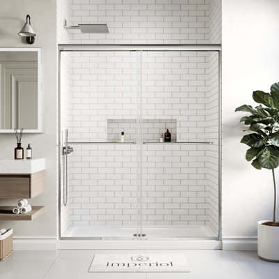 56" - 60" W x 70" H Double Sliding Semi-Frameless Shower Door with 1/4" Clear Tempered Glass