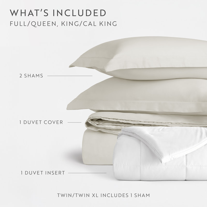 Premium 300TC Brushed Cotton Comforter & Duvet Cover Set, Ivory, Queen Duvet Cover & Insert + 2 Standard Shams