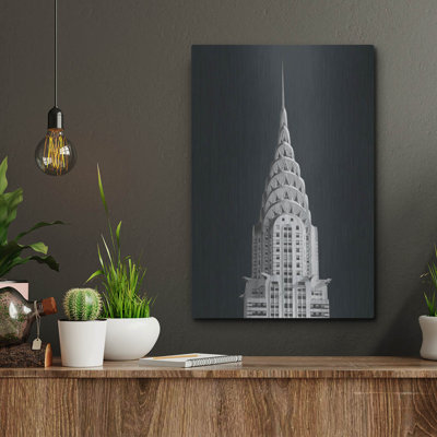  'Chrysler Building On Black' by Wild Apple Portfolio Metal Wall Art, 12" x 16"
