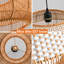 Rattan & Film Pendant Light, Mixed Materials Shade, Iron Frame, Adjustable Height, E27 Socket, 48 Cm Diameter, For Modern Rustic Interiors (Bulb Not Included)