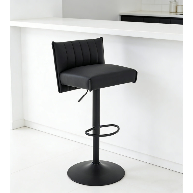Juddson Black Bar Stool, Couch Spring Seat, Adjustable Swivel PU Leather Barstool with Low Back, Armless Counter Height Bar Chair for Kitchen Dining Cafe