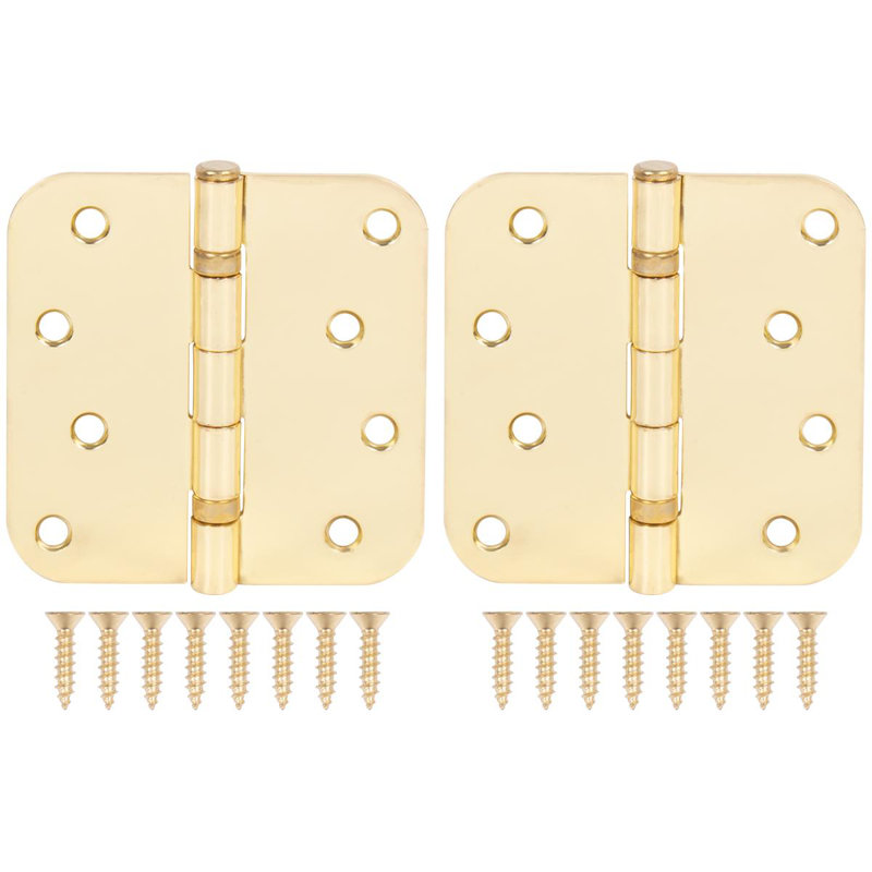 Charnières de porte à roulement à billes 4 po, angle de rayon de 5/8 po, Laiton poli