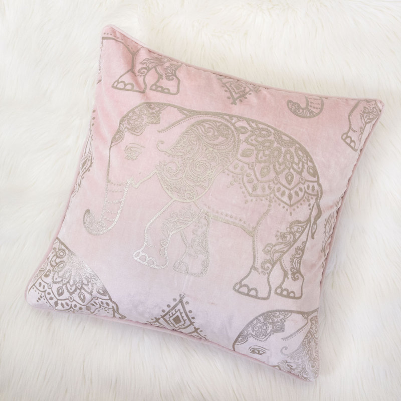  Elephant Velvet Throw Pillow, Blush