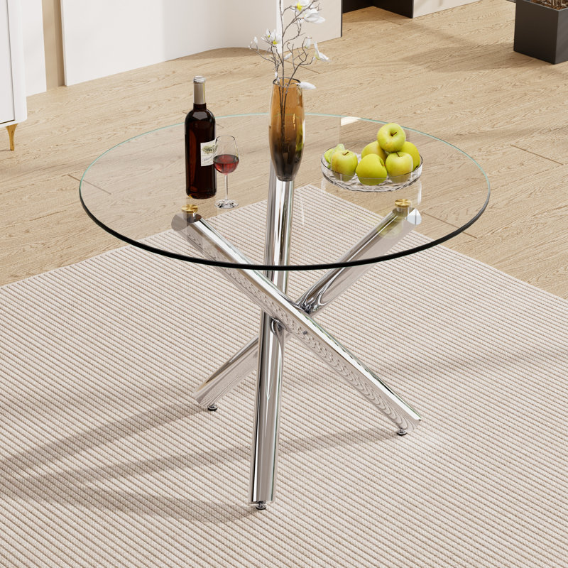 Table de salle à manger Kaizlyn Modern, Argent argent, 29,52 po H x 43,3 po L x 43,3 po l