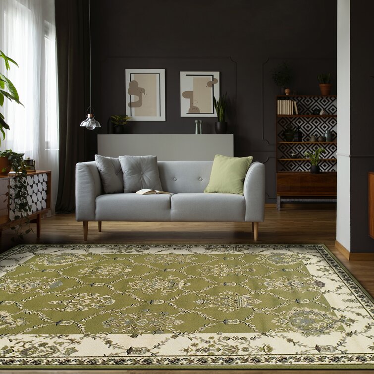 Anselm Floral Handwoven Area Rug in Green