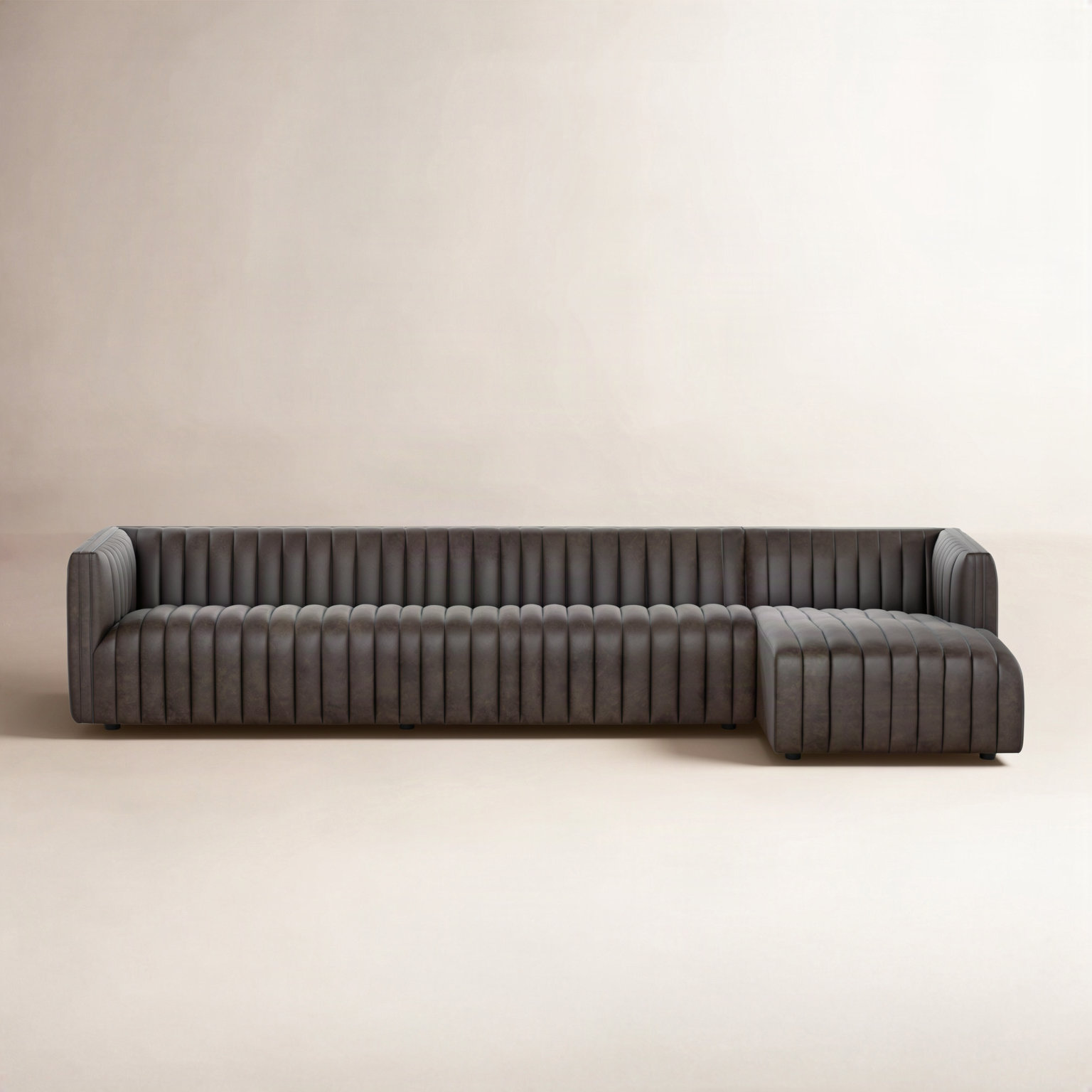 Brandt Upholstered Chaise L-Sectional, Deacon Wolf Genuine Leather, Right Hand Facing, 26.5" H x 126" W x 64" D