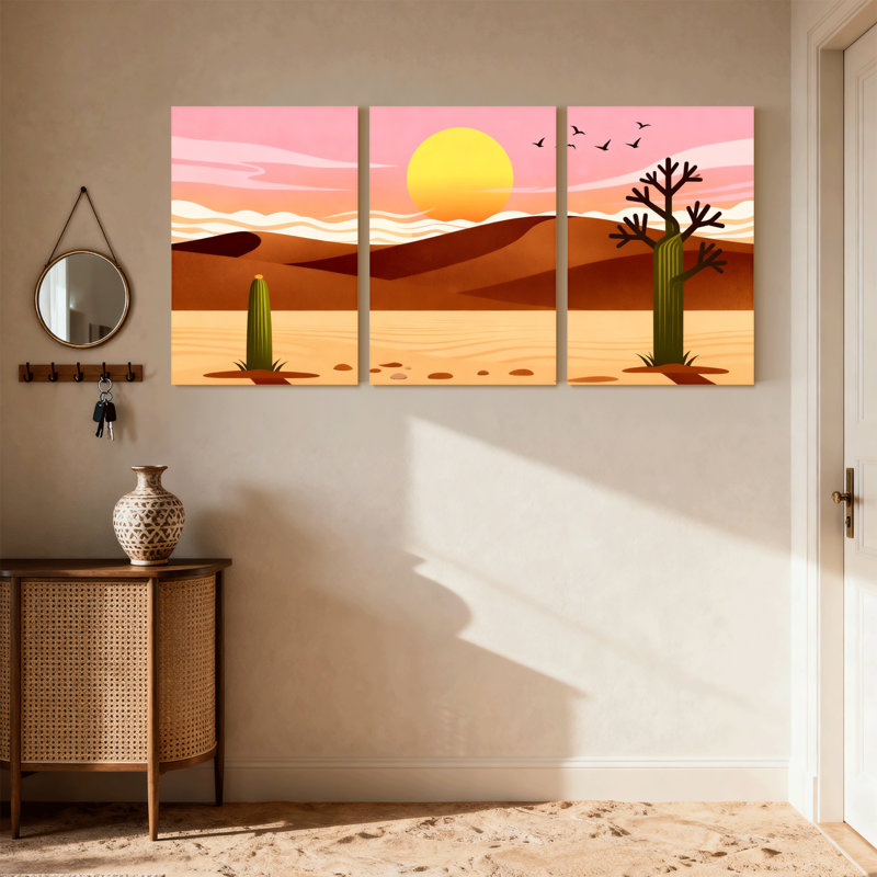 «Cactus Desert Sunset», ensemble de 3 reproductions d'art sur toile, H 18 po x l 36 po