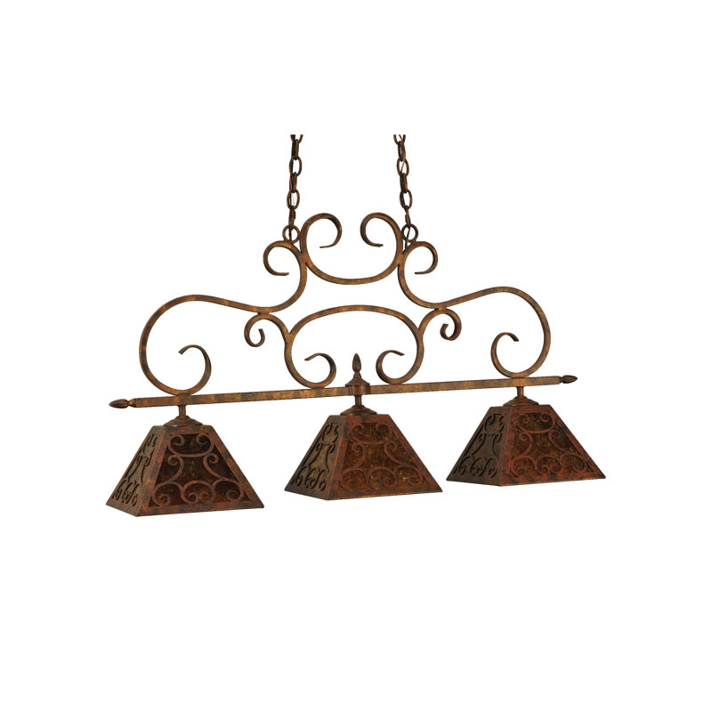 Antique Rust 3-Light Glass Island Pendant