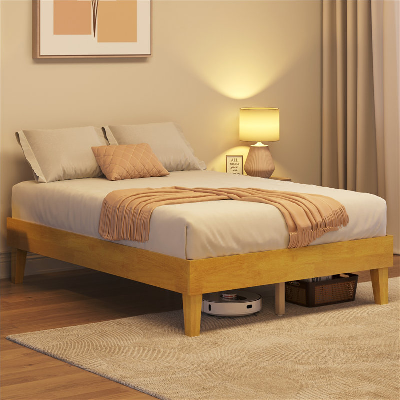 Wooden Platform Bed Frame with Plywood Slats, Full, Natural Wood