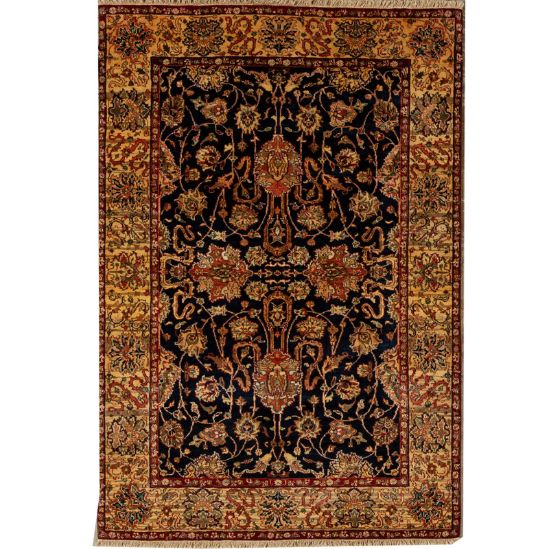 Tapis bleu de haute qualité noué à la main