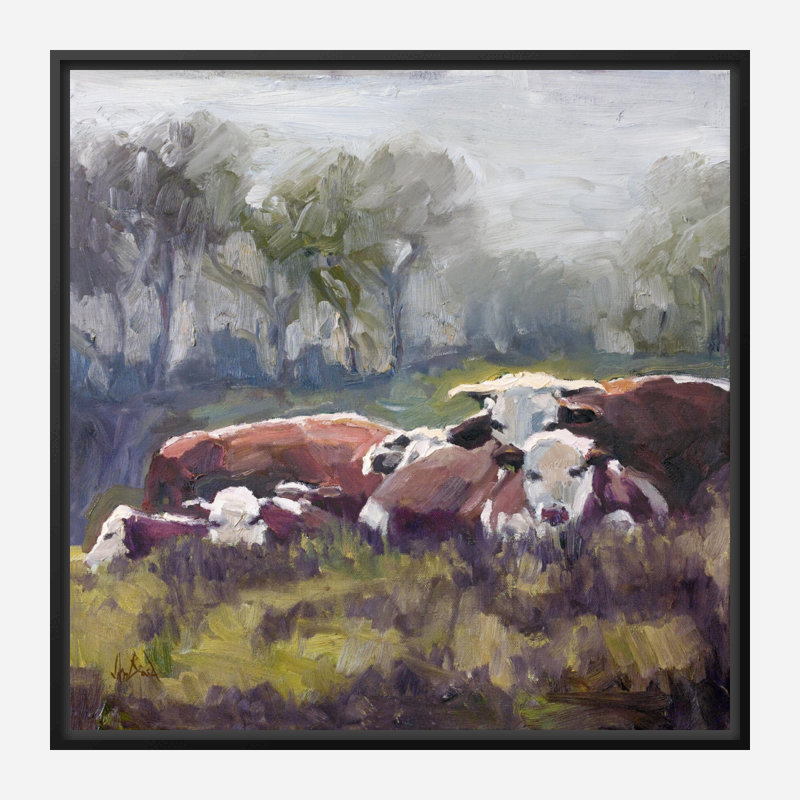 FIVE COWS FIVE COWS - Unframed Print on Canvas, Black Framed Canvas, 20" H x 20" W x 1.75" D