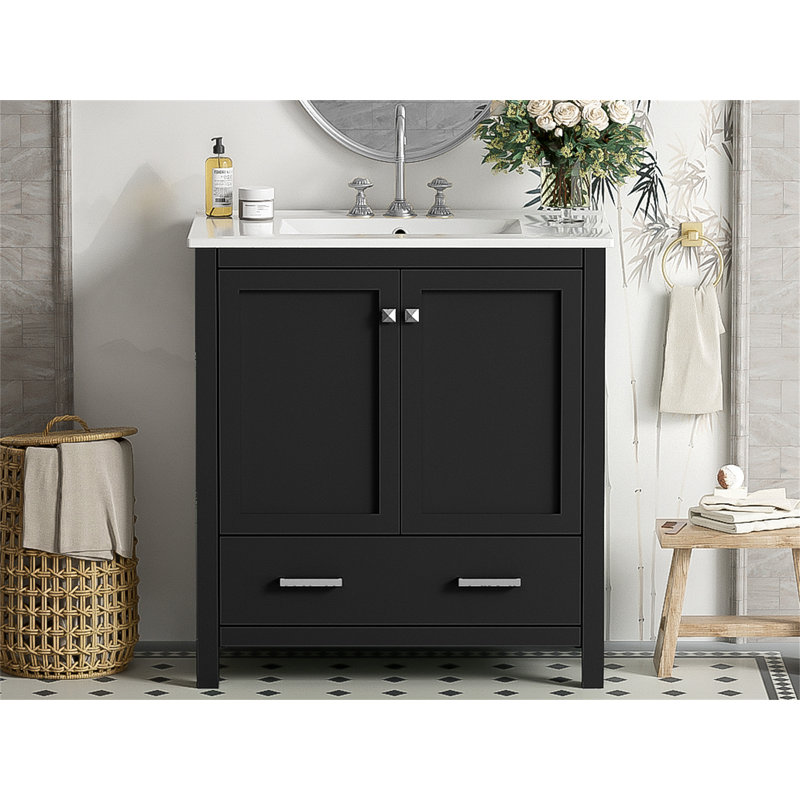 Meuble-lavabo 30 po avec lavabo simple, Noir