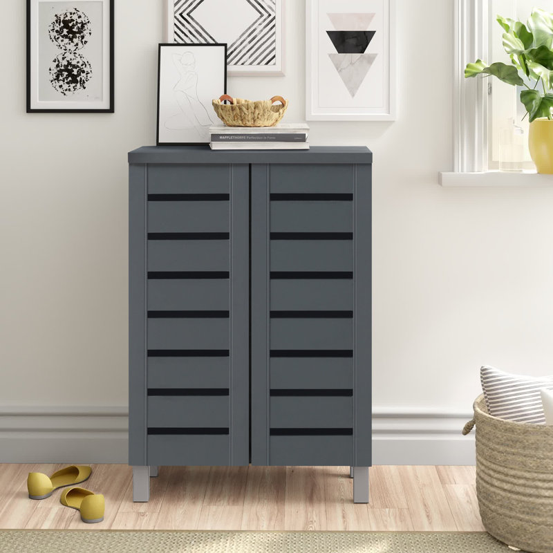 Osvaldo 8 Pair Shoe Storage Cabinet, Dark Grey