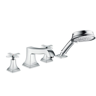 Hansgrohe Metropol Classic Classic 2-Handle 18-Inch Wide Roman Tub Filler Freestanding Bathtub Faucetand Shower Set