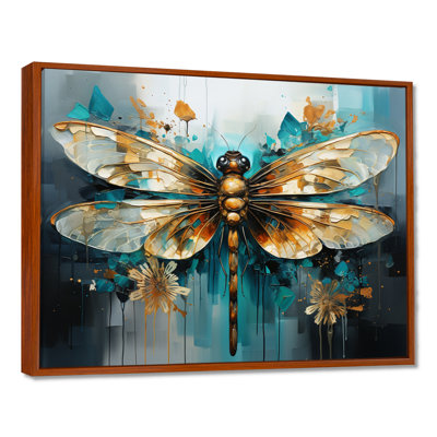 Bleu sarcelle, turquoise, libellule, gouttes I - Libellule, art mural
