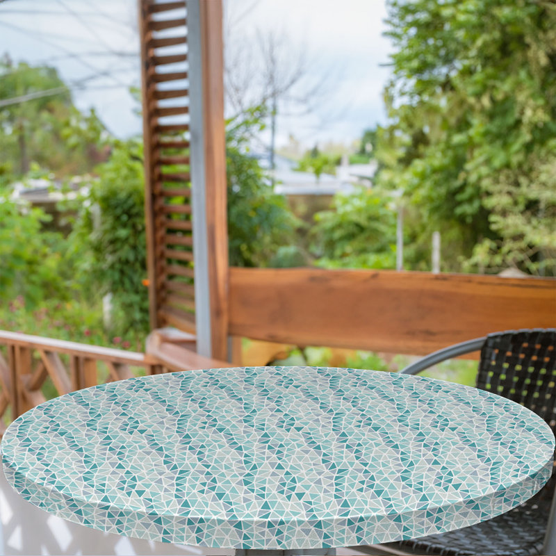 East Urban Home Teal Green Fitted Round Tablecloth Teal Seafoam and Dusk, 67.72" Round