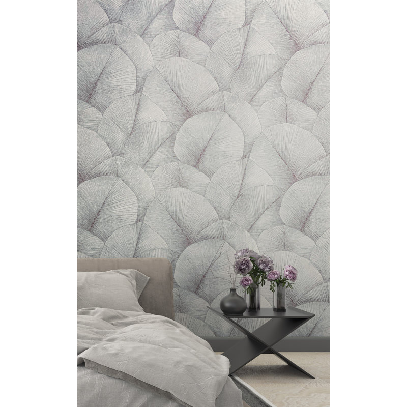 Amariyana Collection Textured Palm Wallpaper Roll, Navy