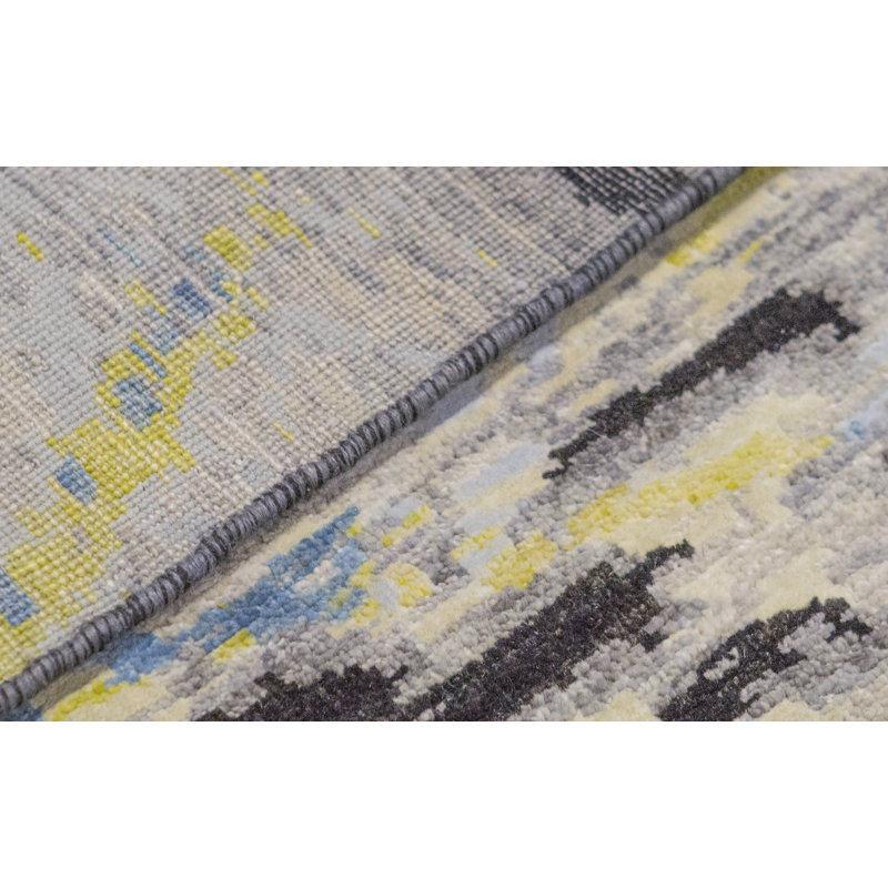 One-of-a-Kind Hand-Knotted High-Quality Gray/Blue/Yellow/Black Area Rug